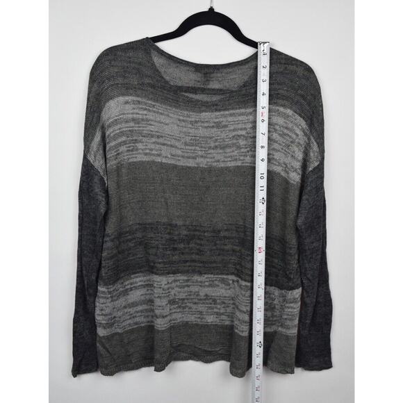 Eileen Fisher Womens Sweater Open Knit Linen Gray Striped Long Sleeve Sz Medium - Picture 14 of 16